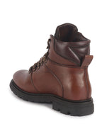 men tan genuine leather 5-hook lace up boots for trekking and hiking