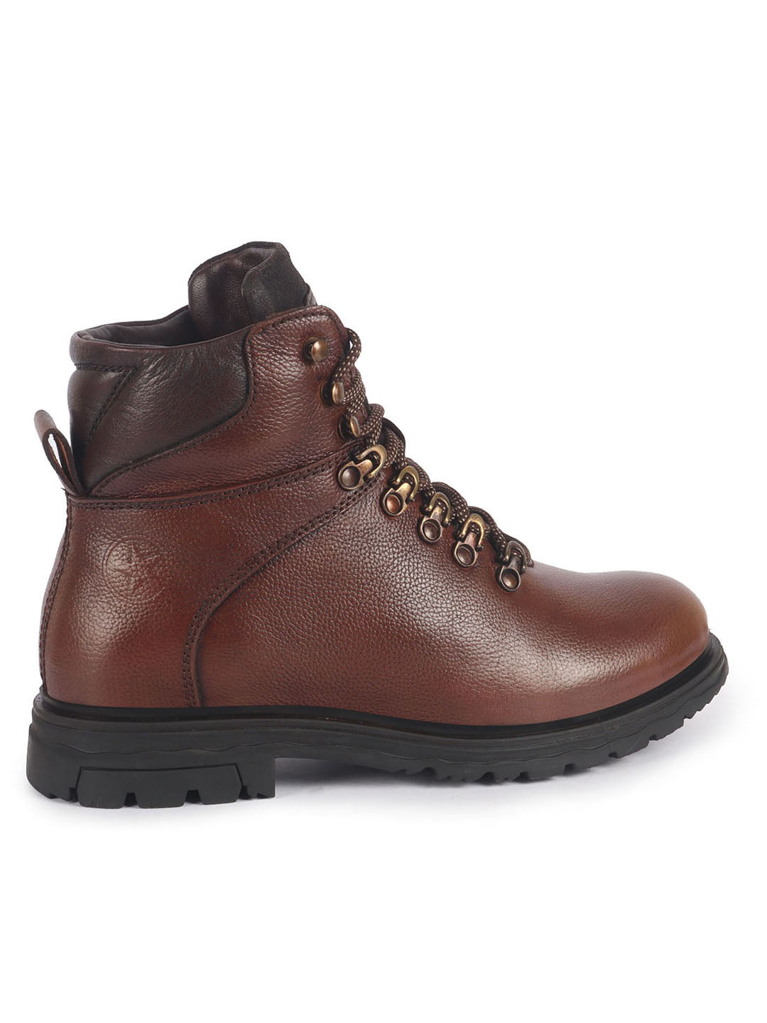 men tan genuine leather 5-hook lace up boots for trekking and hiking