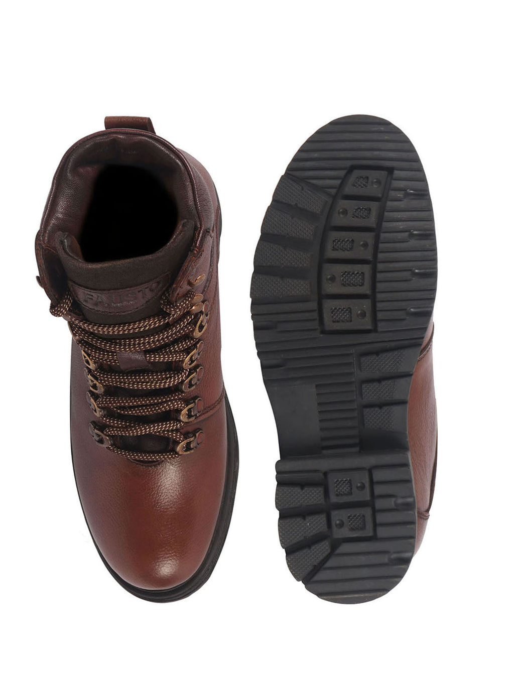 men tan genuine leather 5-hook lace up boots for trekking and hiking