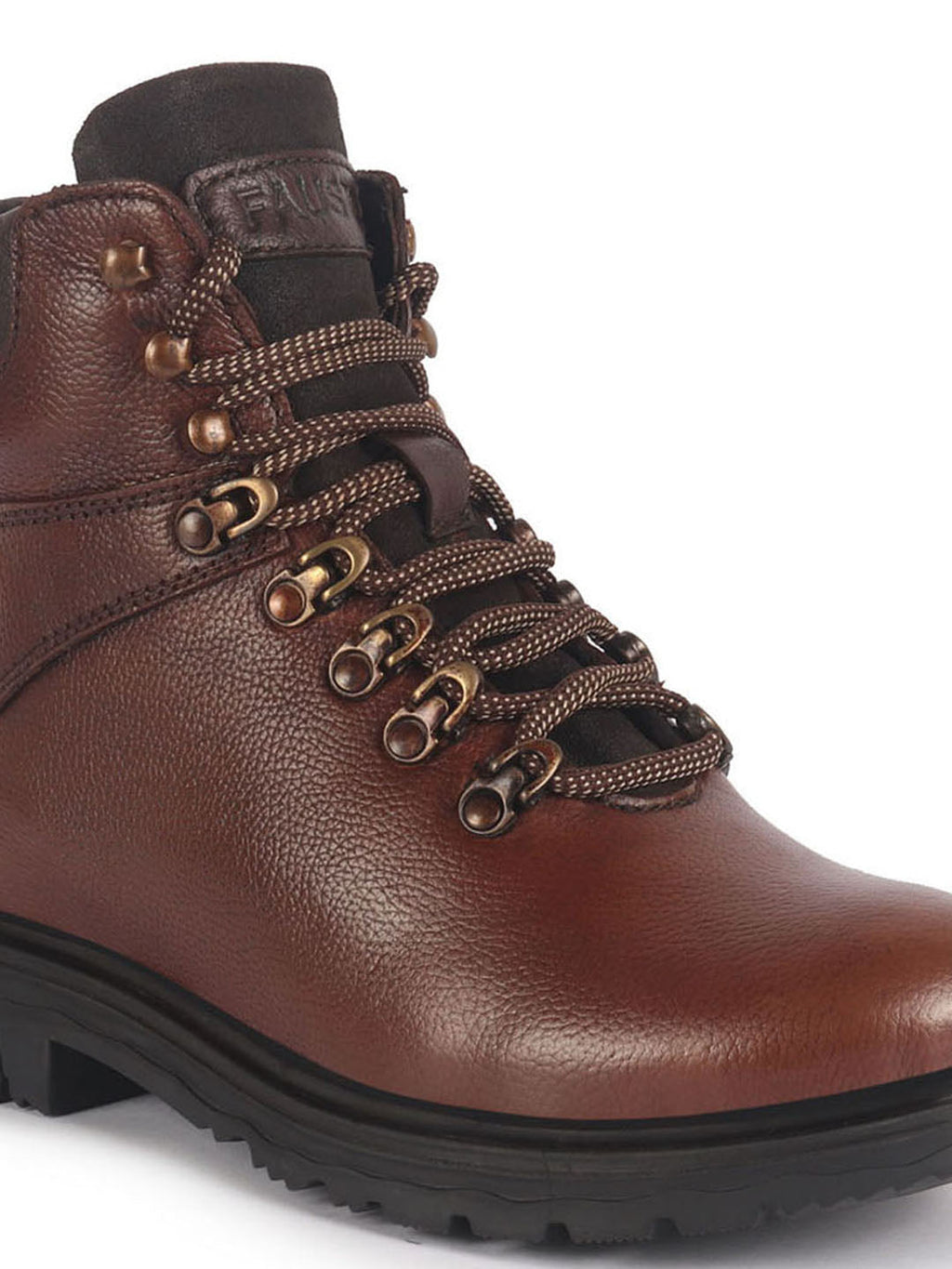 men tan genuine leather 5-hook lace up boots for trekking and hiking