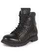 Men Black Genuine Leather 7-Eye Lace Up Biking Boots with Memory Cushion Footbed|Slip Resistant Boots|Mid Top Boots