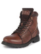 Men Tan Genuine Leather 7-Eye Lace Up Biking Boots with Memory Cushion Footbed|Slip Resistant Boots|Mid Top Boots