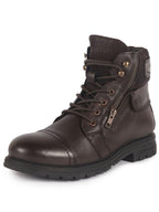 Men Brown Genuine Leather 4-Eye Lace Up High Ankle Side Zipper Stylish Cap Toe Boots for Biking|Hiking|Trekking|Non Skid Boots