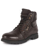 Men Brown Genuine Leather 4-Eye Lace Up High Ankle Side Zipper Stylish Cap Toe Boots for Biking|Hiking|Trekking|Non Skid Boots