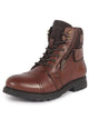 Men Tan Genuine Leather 4-Eye Lace Up High Ankle Side Zipper Stylish Cap Toe Boots for Biking|Hiking|Trekking|Non Skid Boots