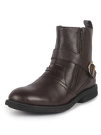 Men Brown Genuine Leather Side Zipper Adjustable Strap Classic Slip On Chelsea Boots|TPR Welted Sole|Slip Resistant Boots For Winter