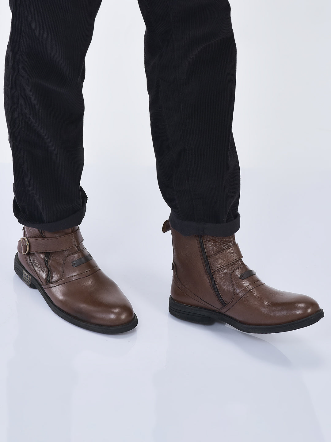 men tan genuine leather side zipper adjustable strap classic slip on chelsea boots