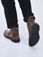 men tan genuine leather side zipper adjustable strap classic slip on chelsea boots
