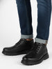 Men Black Genuine Leather Lace Up Uniform Low Top Boots|Casual and Work Wear|Comfortable and Soft Cushion|Heavy Duty Shoes