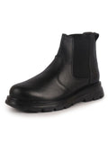 Men Black Genuine Leather Slip On Boots|Chelsea Work Boots|Lightweight Memory Cushion Shoes|Formal Boots