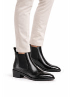 Men Black Textured/Embossed High Ankle Chisel Toe Slip On Chelsea Boot | Stylish, Durable & Comfortable Cuban Boots | Memory Cushioned Insole