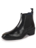 Men Black Textured/Embossed High Ankle Chisel Toe Slip On Chelsea Boot | Stylish, Durable & Comfortable Cuban Boots | Memory Cushioned Insole