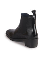 Men Black Textured/Embossed High Ankle Chisel Toe Slip On Chelsea Boot | Stylish, Durable & Comfortable Cuban Boots | Memory Cushioned Insole