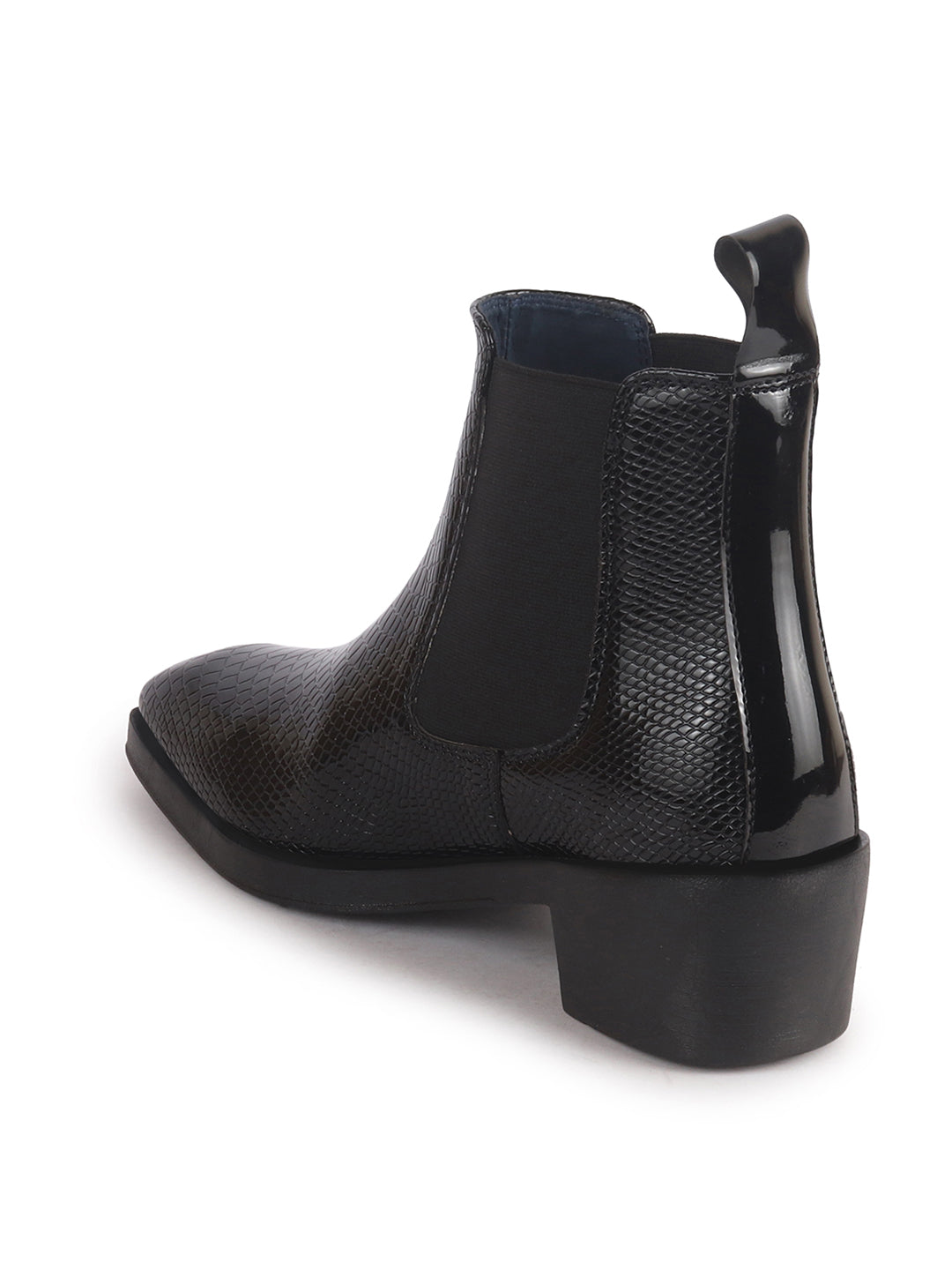 Men Black Textured/Embossed High Ankle Chisel Toe Slip On Chelsea Boot | Stylish, Durable & Comfortable Cuban Boots | Memory Cushioned Insole