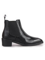 Men Black Textured/Embossed High Ankle Chisel Toe Slip On Chelsea Boot | Stylish, Durable & Comfortable Cuban Boots | Memory Cushioned Insole
