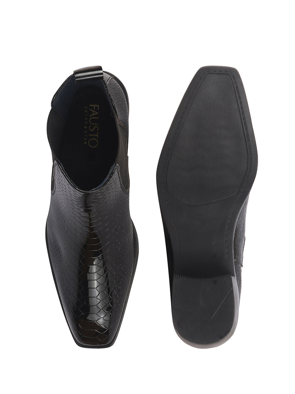 Men Black Textured/Embossed High Ankle Chisel Toe Slip On Chelsea Boot | Stylish, Durable & Comfortable Cuban Boots | Memory Cushioned Insole