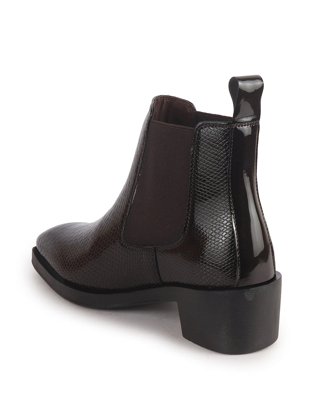 Men Brown Textured/Embossed High Ankle Chisel Toe Slip On Chelsea Boot | Stylish, Durable & Comfortable Cuban Boots | Memory Cushioned Insole