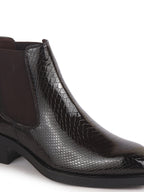 Men Brown Textured/Embossed High Ankle Chisel Toe Slip On Chelsea Boot | Stylish, Durable & Comfortable Cuban Boots | Memory Cushioned Insole