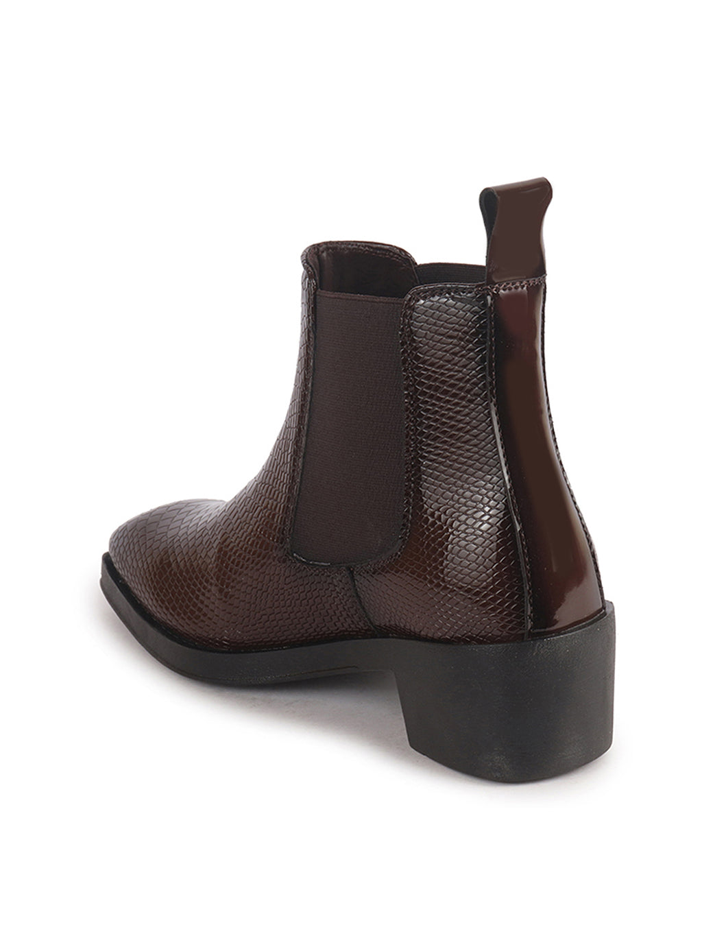 Men Tan Textured/Embossed High Ankle Chisel Toe Slip On Chelsea Boot | Stylish, Durable & Comfortable Cuban Boots | Memory Cushioned Insole