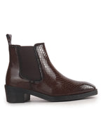 Men Tan Textured/Embossed High Ankle Chisel Toe Slip On Chelsea Boot | Stylish, Durable & Comfortable Cuban Boots | Memory Cushioned Insole