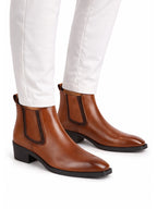 Men Tan High Ankle Slip On Winter Chisel Toe Chelsea Boot | Causal, Biking, Outdoor Stylish Boots | Cuban Boots with Memory Cushioned Insole