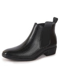 Men Black Textured/Embossed High Ankle Slip On Chisel Toe Chelsea Boot with Block Heel | Office Casual, Biking Winter Boot with Extra Comfort Memory Cushioned Insole