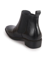 Men Black Textured/Embossed High Ankle Slip On Chisel Toe Chelsea Boot with Block Heel | Office Casual, Biking Winter Boot with Extra Comfort Memory Cushioned Insole