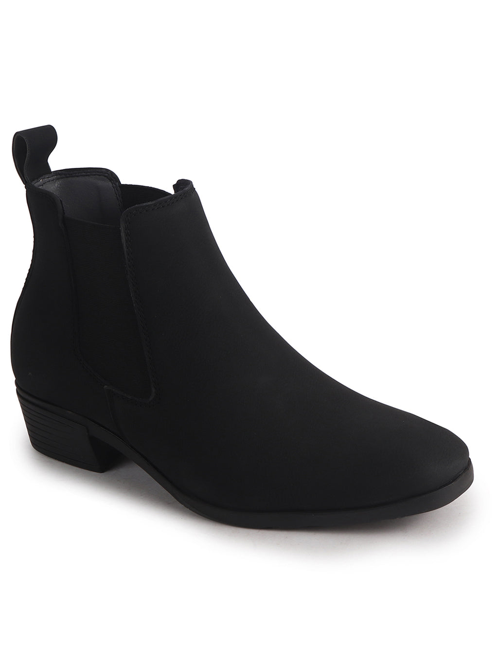 Men Black Textured/Embossed High Ankle Chisel Toe Slip On Chelsea Boots|Stylish Comfort Block Heel Boot For Casual & Formal Outfit