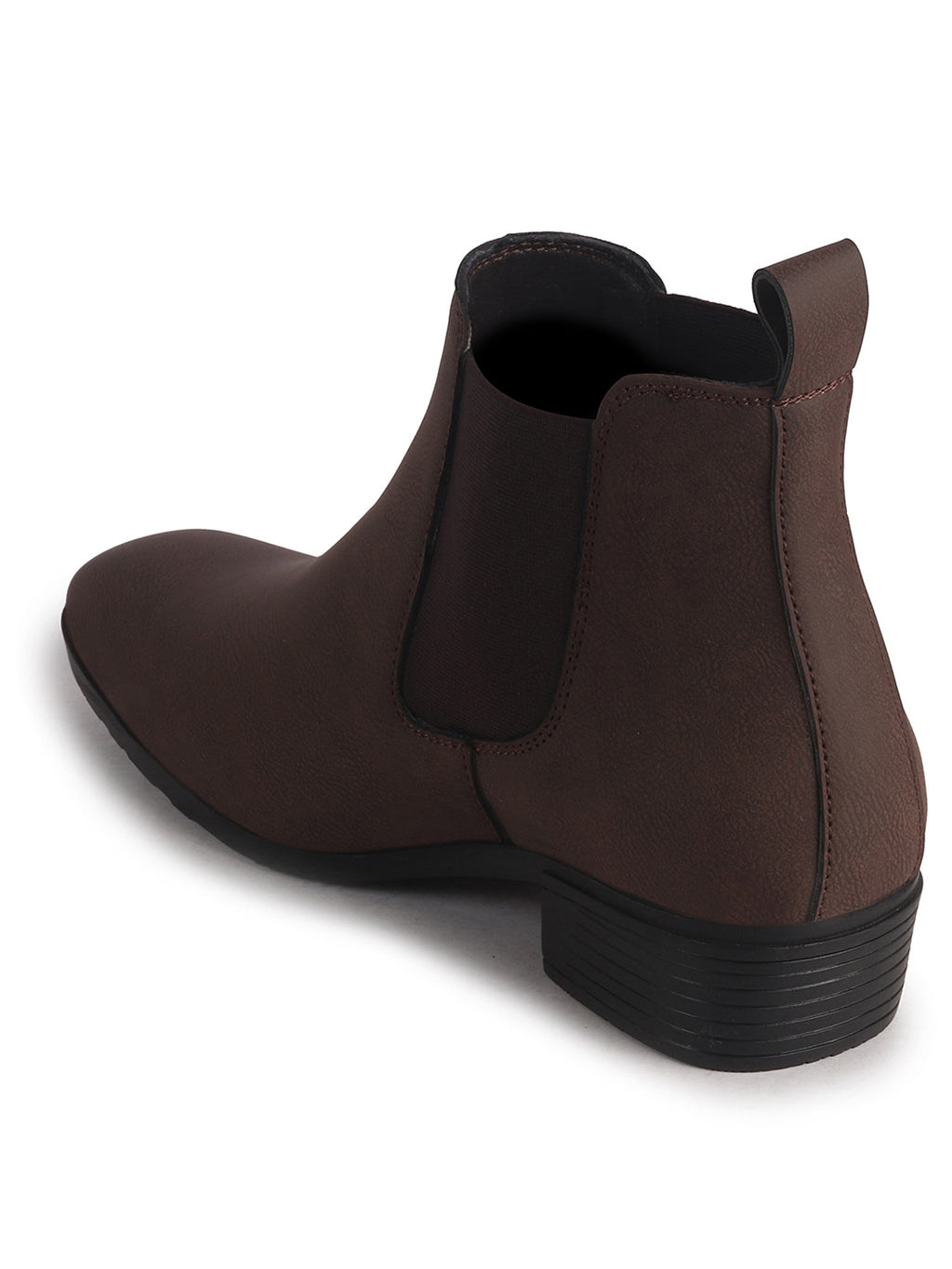 Men Brown Textured/Embossed High Ankle Chisel Toe Slip On Chelsea Boots|Stylish Comfort Block Heel Boot For Casual & Formal Outfit