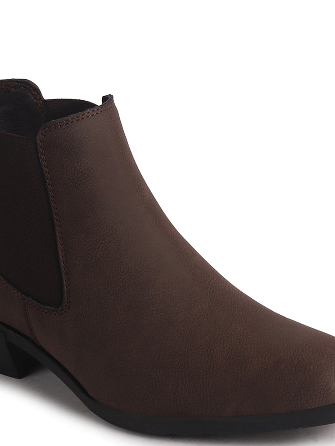 Men Brown Textured/Embossed High Ankle Chisel Toe Slip On Chelsea Boots|Stylish Comfort Block Heel Boot For Casual & Formal Outfit