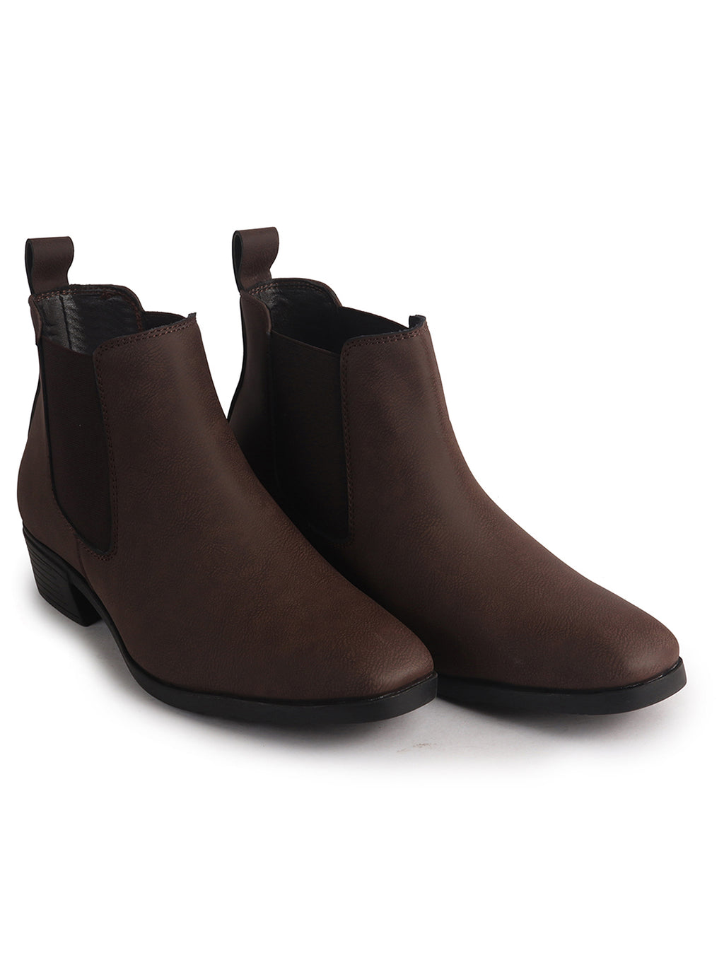 Men Brown Textured/Embossed High Ankle Chisel Toe Slip On Chelsea Boots|Stylish Comfort Block Heel Boot For Casual & Formal Outfit