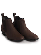 Men Brown Textured/Embossed High Ankle Chisel Toe Slip On Chelsea Boots|Stylish Comfort Block Heel Boot For Casual & Formal Outfit