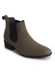 Men Grey Textured/Embossed High Ankle Chisel Toe Slip On Chelsea Boots|Stylish Comfort Block Heel Boot For Casual & Formal Outfit