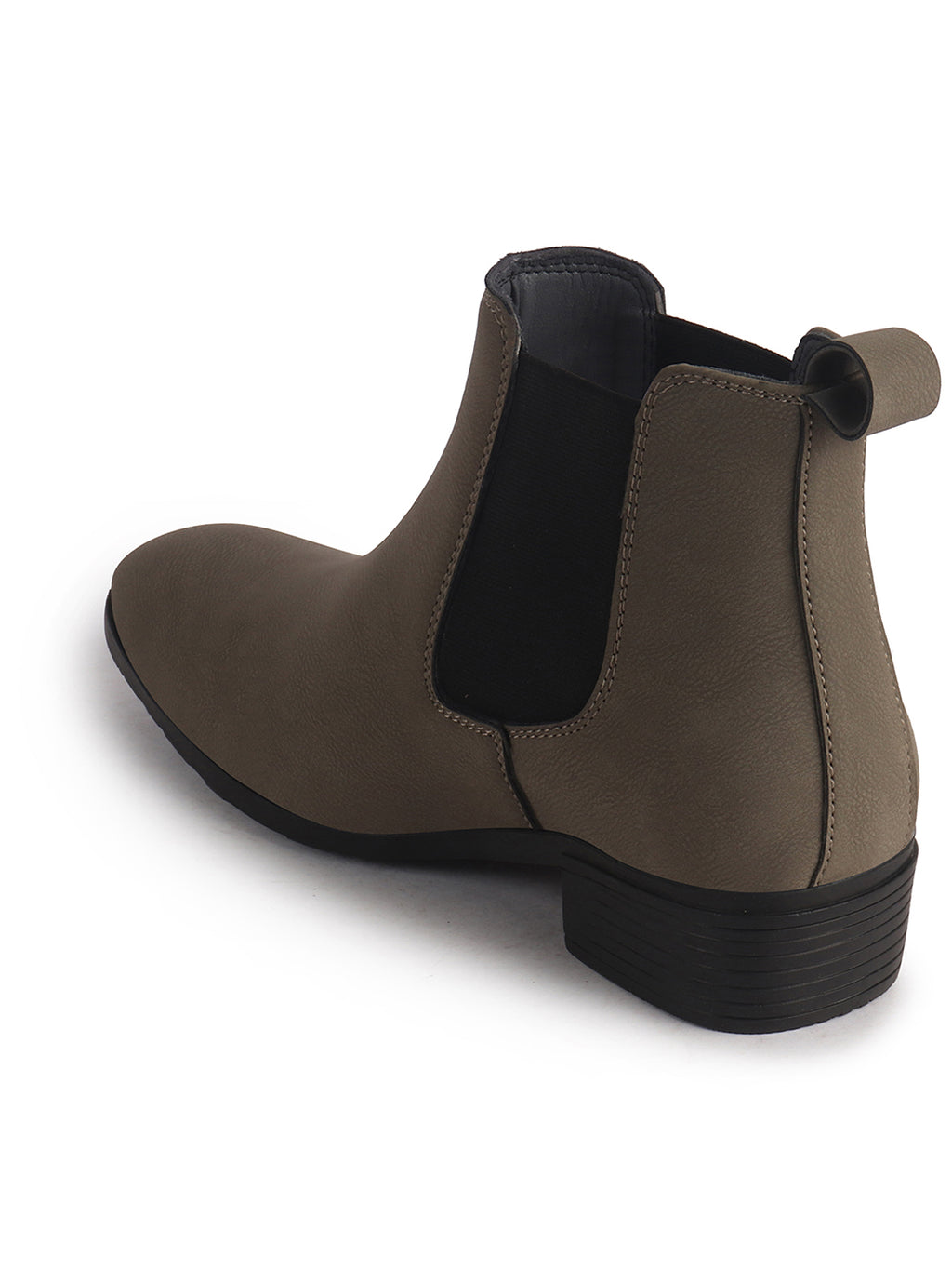 Men Grey Textured/Embossed High Ankle Chisel Toe Slip On Chelsea Boots|Stylish Comfort Block Heel Boot For Casual & Formal Outfit