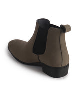 Men Grey Textured/Embossed High Ankle Chisel Toe Slip On Chelsea Boots|Stylish Comfort Block Heel Boot For Casual & Formal Outfit