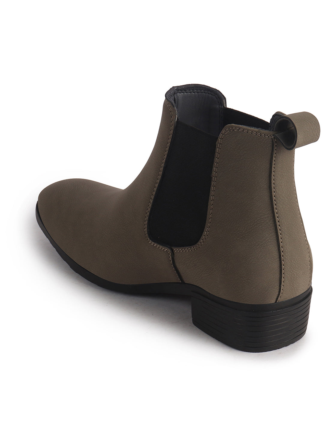 Men Grey Textured/Embossed High Ankle Chisel Toe Slip On Chelsea Boots|Stylish Comfort Block Heel Boot For Casual & Formal Outfit