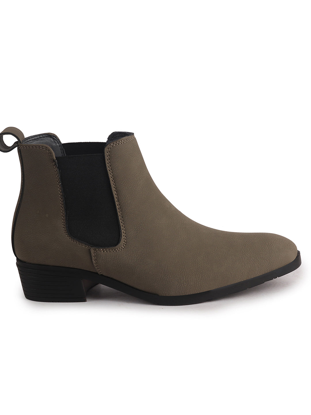 Men Grey Textured/Embossed High Ankle Chisel Toe Slip On Chelsea Boots|Stylish Comfort Block Heel Boot For Casual & Formal Outfit