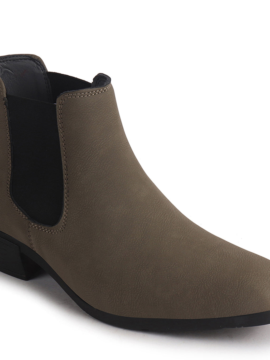 Men Grey Textured/Embossed High Ankle Chisel Toe Slip On Chelsea Boots|Stylish Comfort Block Heel Boot For Casual & Formal Outfit