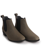 Men Grey Textured/Embossed High Ankle Chisel Toe Slip On Chelsea Boots|Stylish Comfort Block Heel Boot For Casual & Formal Outfit