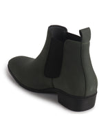 Men Olive Textured/Embossed High Ankle Chisel Toe Slip On Chelsea Boots|Stylish Comfort Block Heel Boot For Casual & Formal Outfit