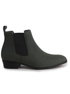 Men Olive Textured/Embossed High Ankle Chisel Toe Slip On Chelsea Boots|Stylish Comfort Block Heel Boot For Casual & Formal Outfit