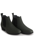Men Olive Textured/Embossed High Ankle Chisel Toe Slip On Chelsea Boots|Stylish Comfort Block Heel Boot For Casual & Formal Outfit