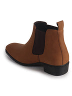 Men Tan Textured/Embossed High Ankle Chisel Toe Slip On Chelsea Boots|Stylish Comfort Block Heel Boot For Casual & Formal Outfit