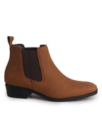 Men Tan Textured/Embossed High Ankle Chisel Toe Slip On Chelsea Boots|Stylish Comfort Block Heel Boot For Casual & Formal Outfit