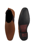 Men Tan Textured/Embossed High Ankle Chisel Toe Slip On Chelsea Boots|Stylish Comfort Block Heel Boot For Casual & Formal Outfit