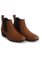 Men Tan Textured/Embossed High Ankle Chisel Toe Slip On Chelsea Boots|Stylish Comfort Block Heel Boot For Casual & Formal Outfit