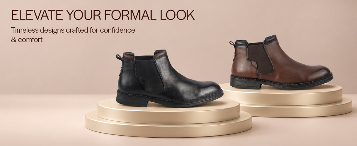 Men Black Genuine Leather Mid Ankle Slip-On Winter Chelsea Boot|Formal, Casual Style Shoes For Denim Outfits|Slip-Resistant TPR Welted Sole