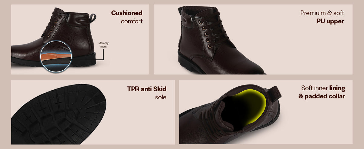 Men Tan High Ankle 5-Eye Lace Up Round Toe Durable Winter Chukka Boots | Lightweight Mid-Top Ankle Shoes with TPR Welted Sole for Office, Walking, Holiday Travel