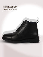 Men Black High Ankle 6-Eye Lace Up Cap Toe Casual Winter Chukka Boots | Side Zipper Shoe with Durable TPR Welted Sole for Office, Walking, Holiday Travel