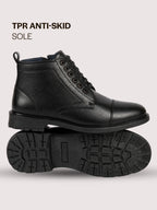 Men Black High Ankle 6-Eye Lace Up Cap Toe Casual Winter Chukka Boots | Side Zipper Shoe with Durable TPR Welted Sole for Office, Walking, Holiday Travel
